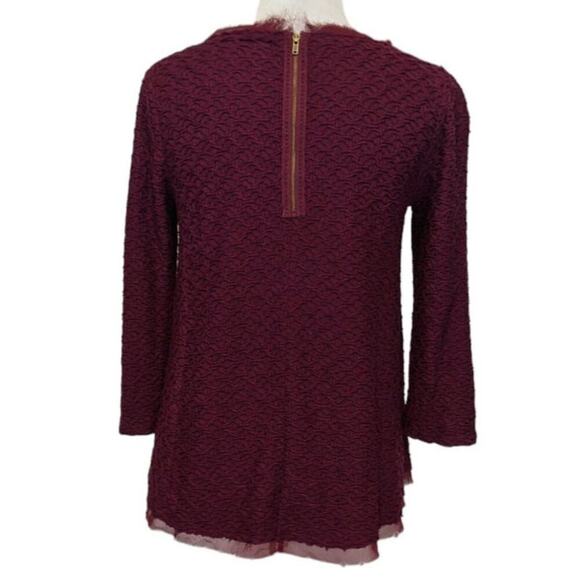 ANTHROPOLOGIE Postmark Blouse Burgundy Textured Chiffon Trim Zipper Back Office - Picture 2 of 9